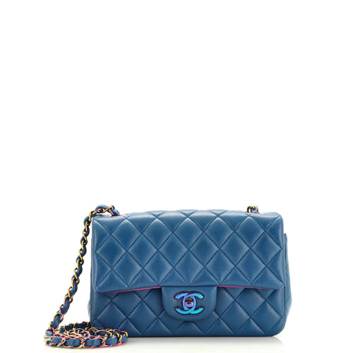 CHANEL Classic Single Flap Bag Quilted Lambskin with Rainbow Hardware Mini