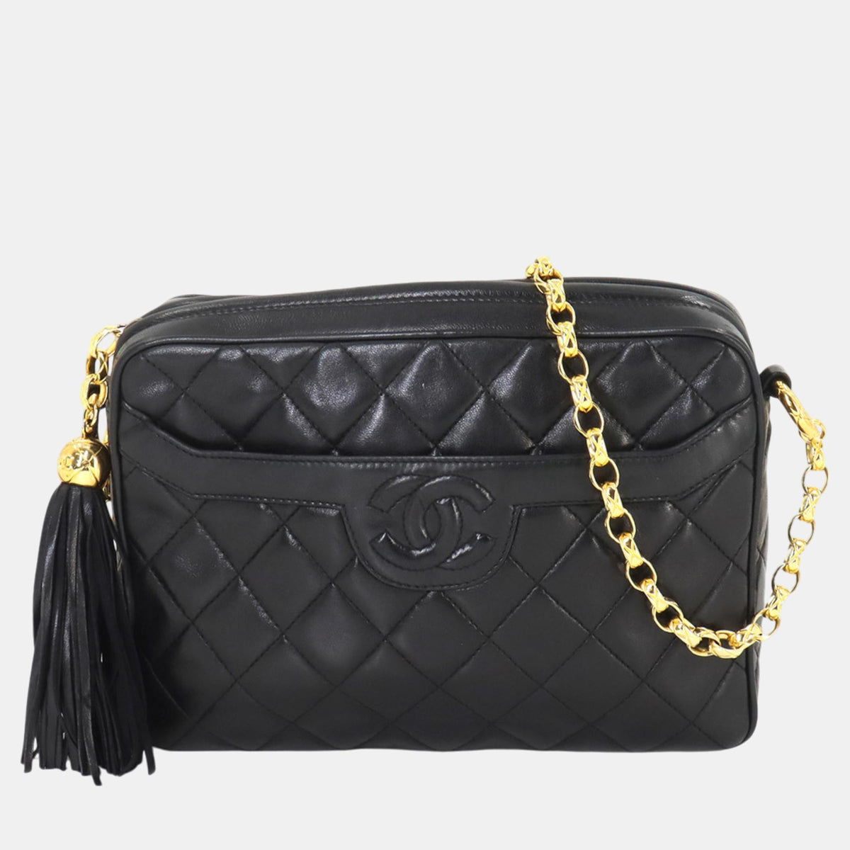 Chanel Black Gold Leather Matelasse Bijou Chain Shoulder Bag