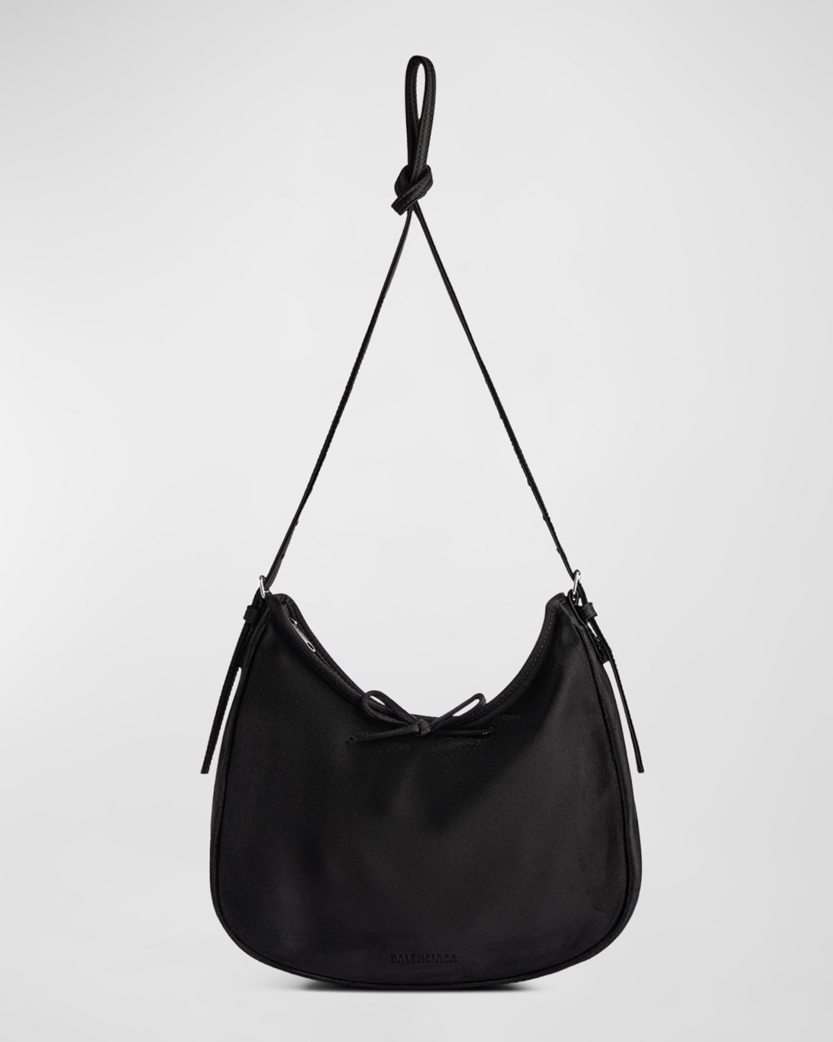 Balenciaga Leopolda Small Distressed Satin Hobo Bag