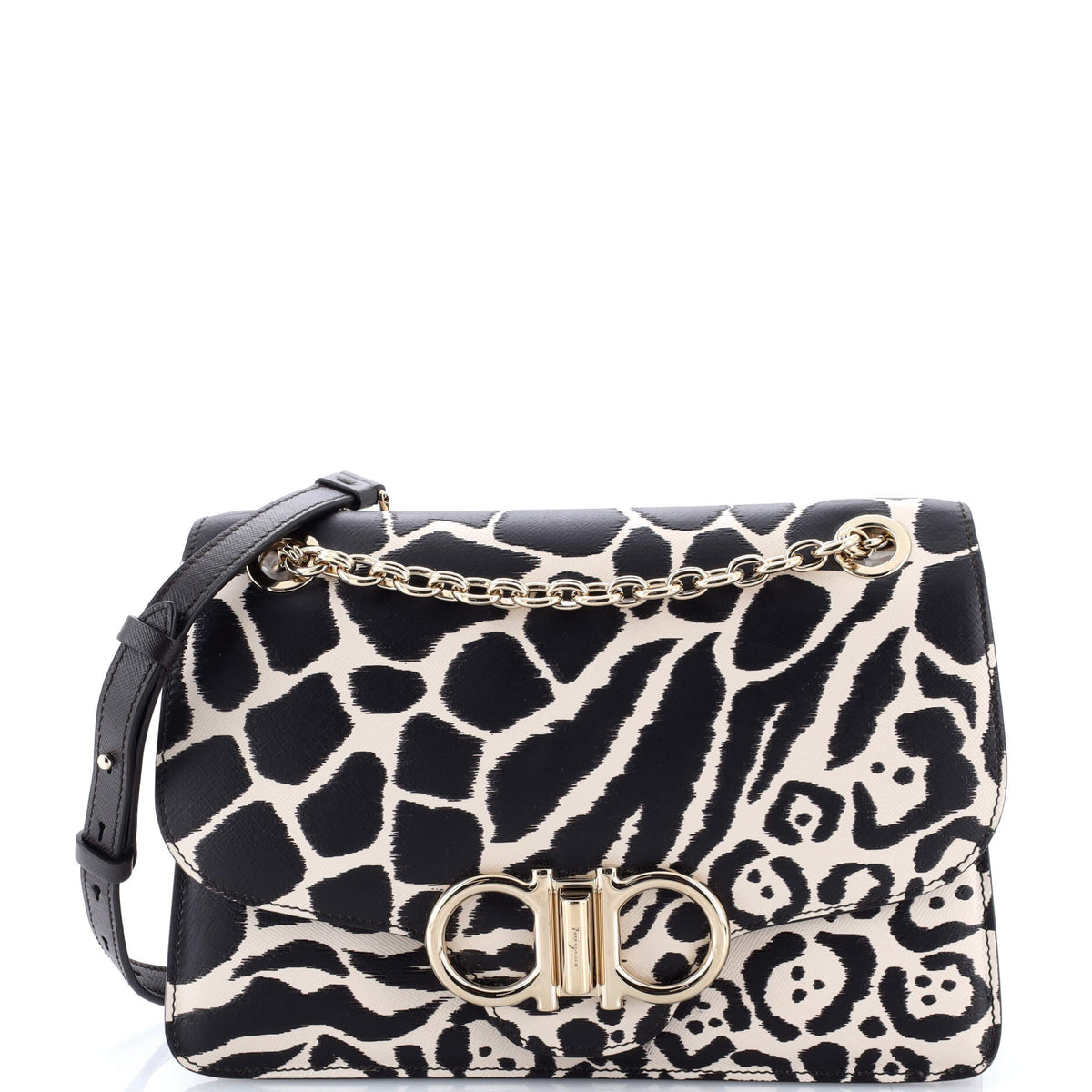 Salvatore Ferragamo Gancini Turnlock Flap Bag Printed Leather Medium