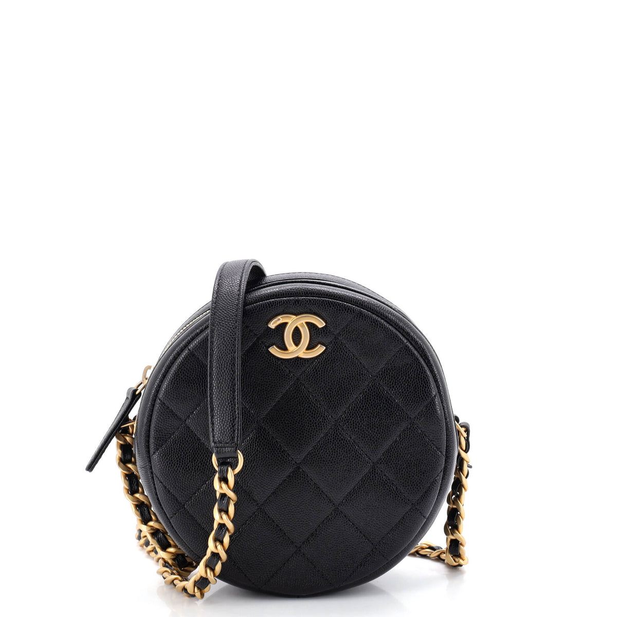 Chanel CHANEL Round Chain Crossbody Bag Quilted Caviar Small