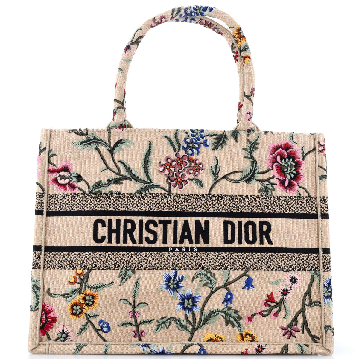 Christian Dior Book Tote Embroidered Raffia Medium