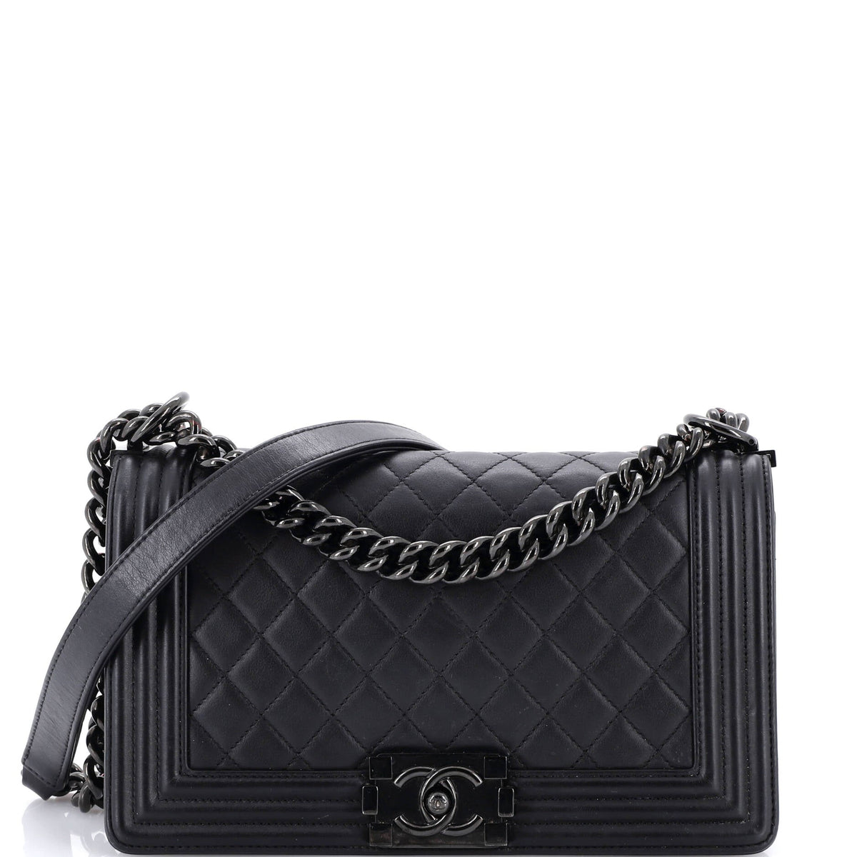 Chanel CHANEL So Black Boy Flap Bag Quilted Lambskin Old Medium