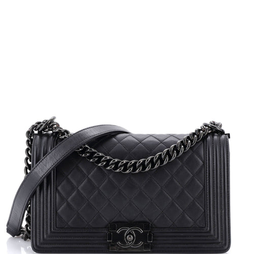 CHANEL So Black Boy Flap Bag Quilted Lambskin Old Medium