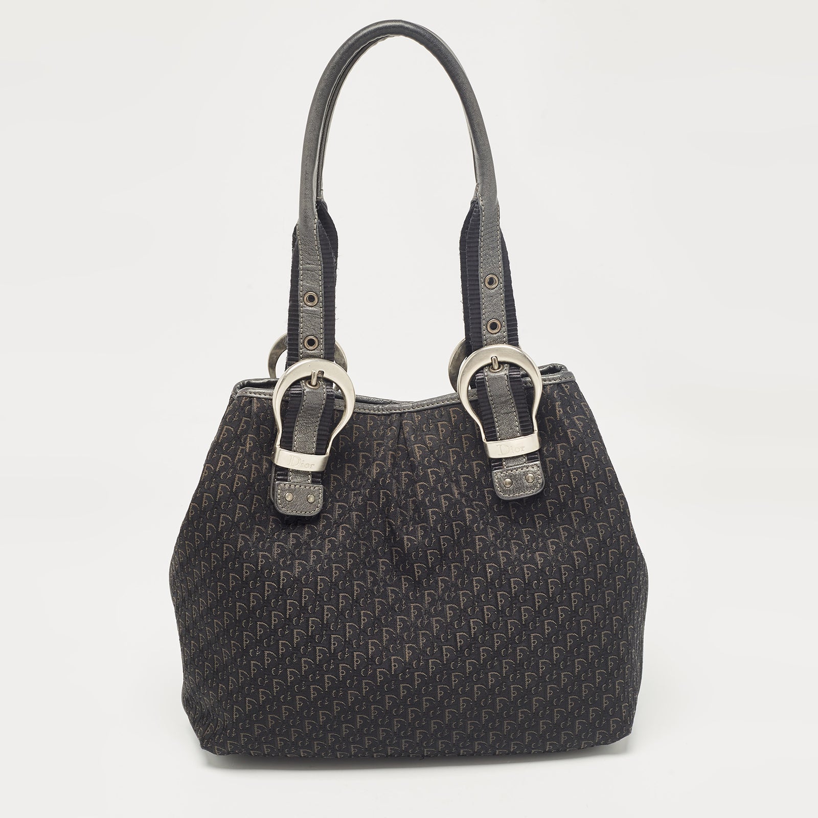 Dior Sac fourre-tout en toile oblique noire et boucle en cuir