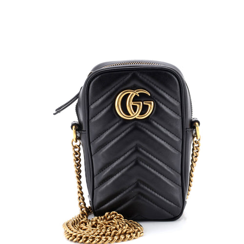GUCCI GG Marmont Vertical Phone Crossbody Bag Matelasse Leather Mini