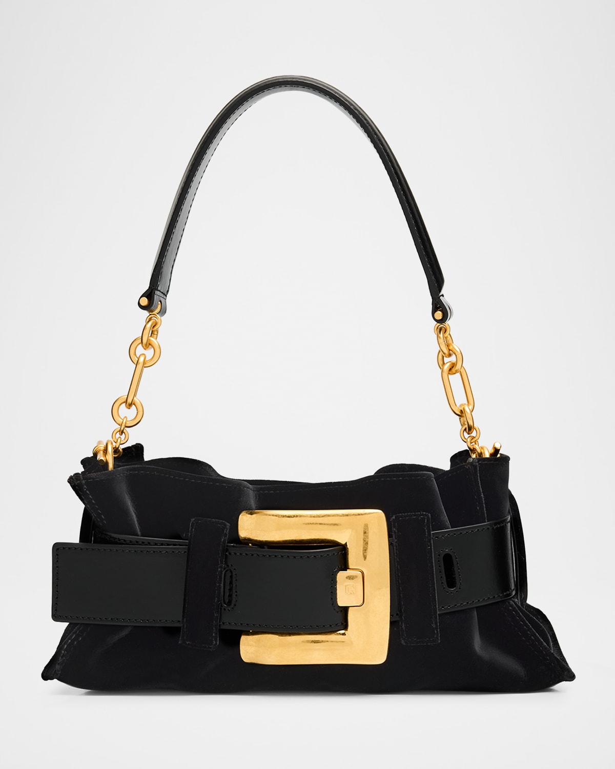 Balmain Anthem Mini Buckle Shoulder Bag in Velvet