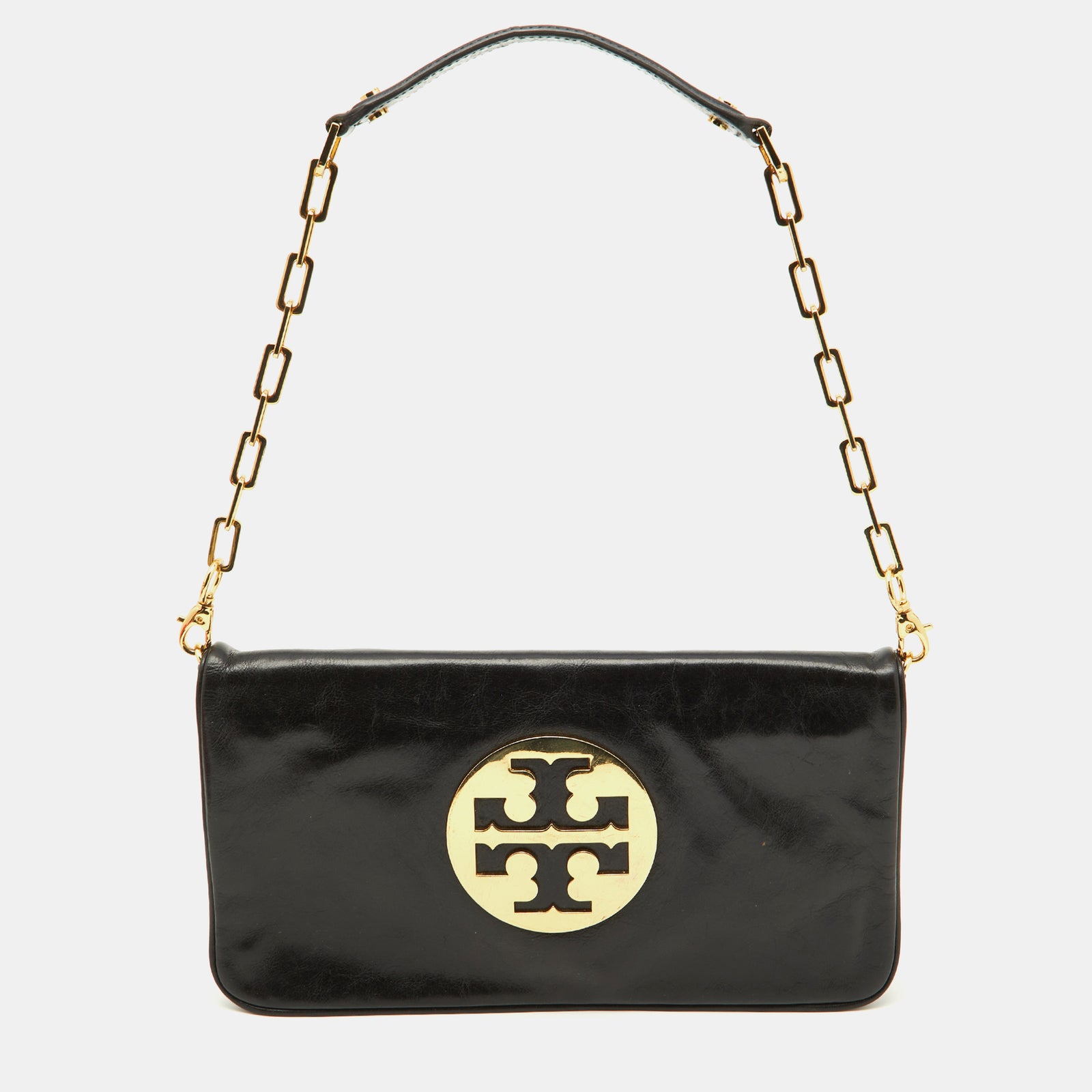 Tory Burch Black Leather Reva Logo Shoulder Bag