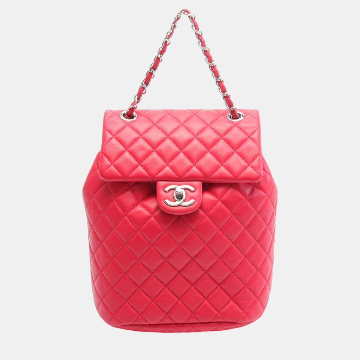 Chanel Red Lambskin Matelasse Rucksack Backpack
