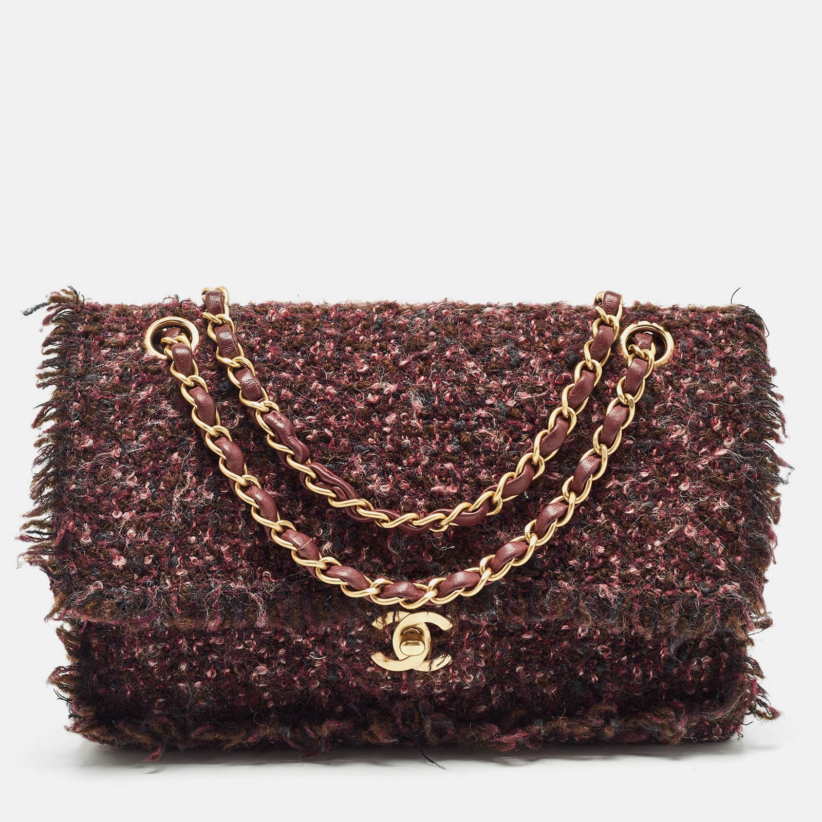 Chanel Sac à rabat classique de taille moyenne en tweed multicolore