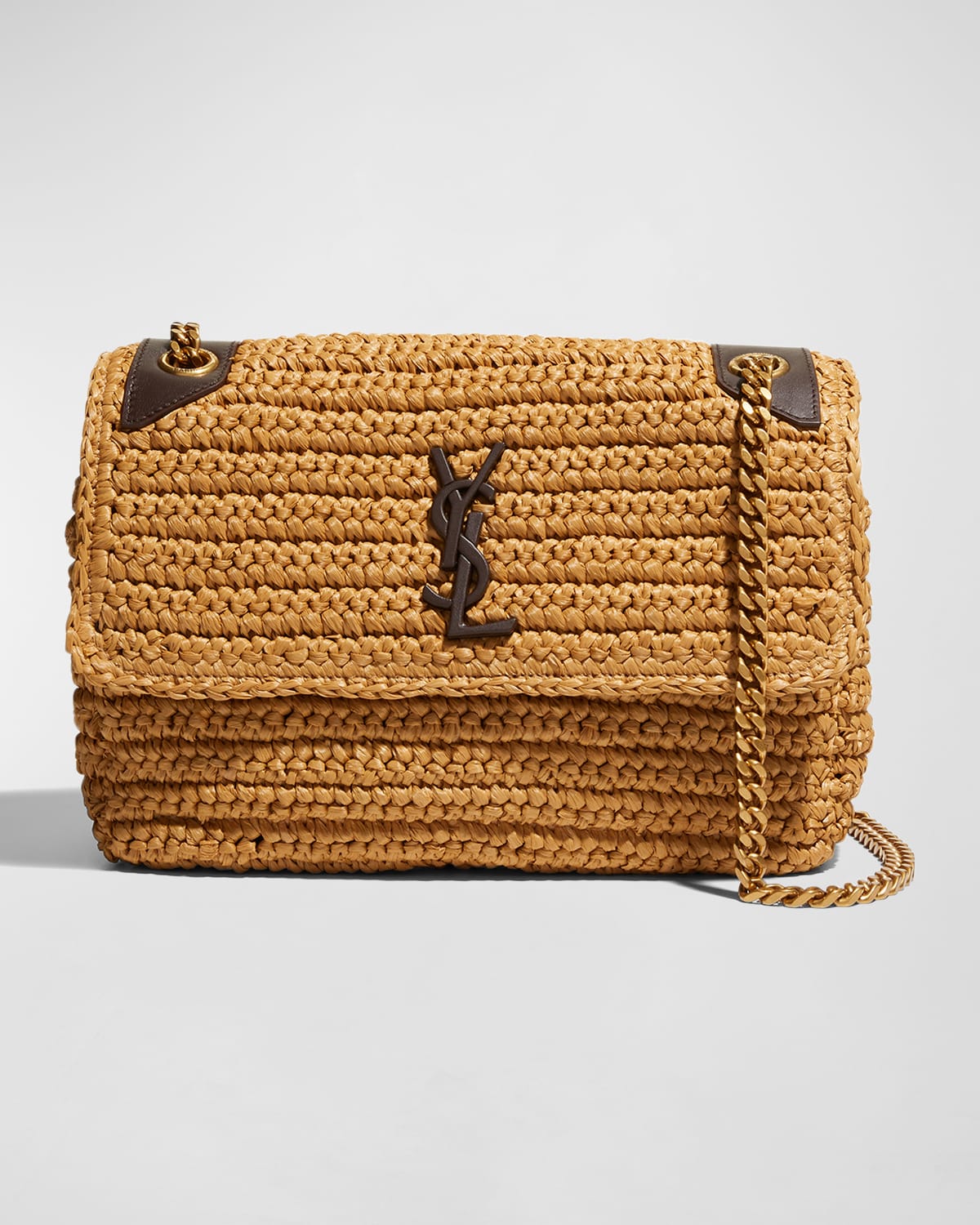 Saint Laurent Niki Medium Flap YSL Shoulder Bag in Raffia