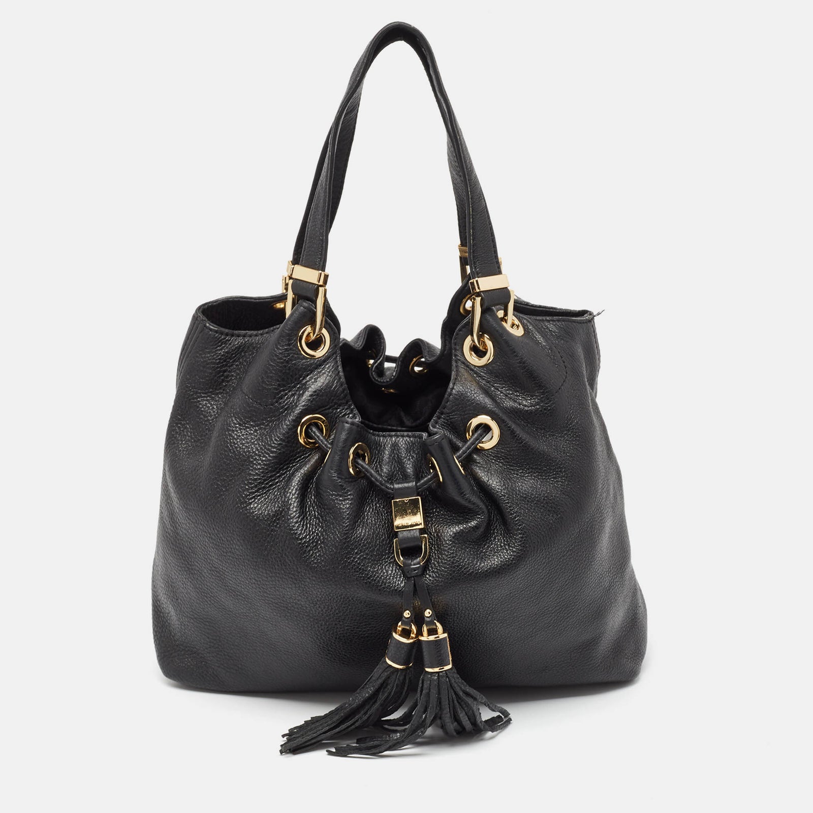 Michael Kors Black Leather Large Camden Drawstring Shoulder Bag