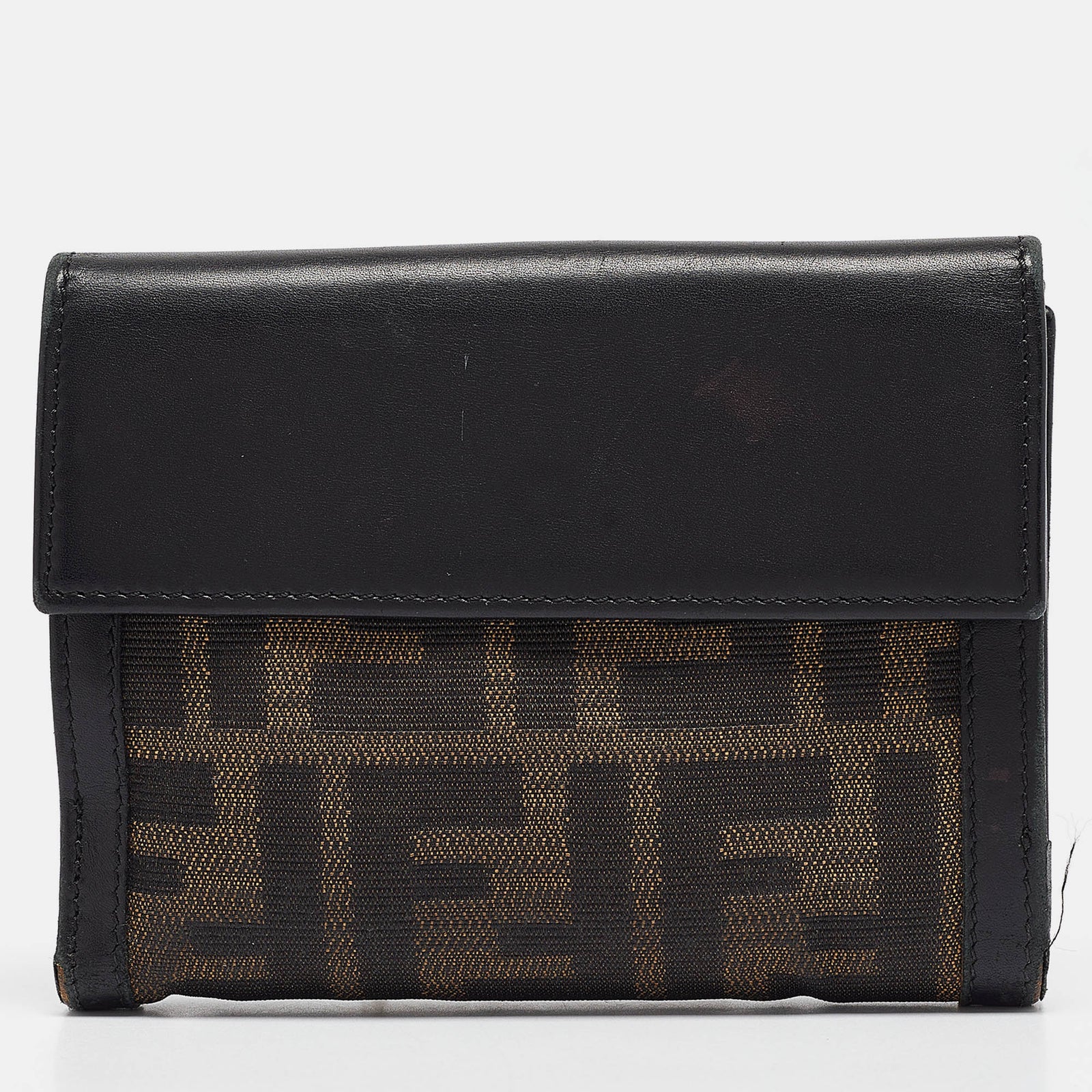 Fendi Black/Tobacco Zucca Canvas and Leather French Wallet