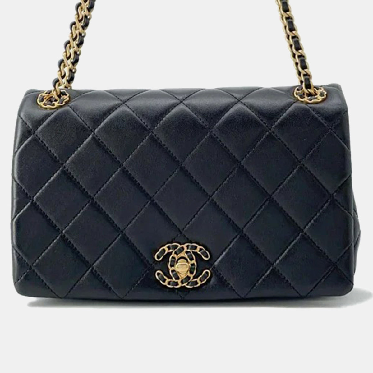 Chanel Black Leather On and On Flap Shoulder Bag