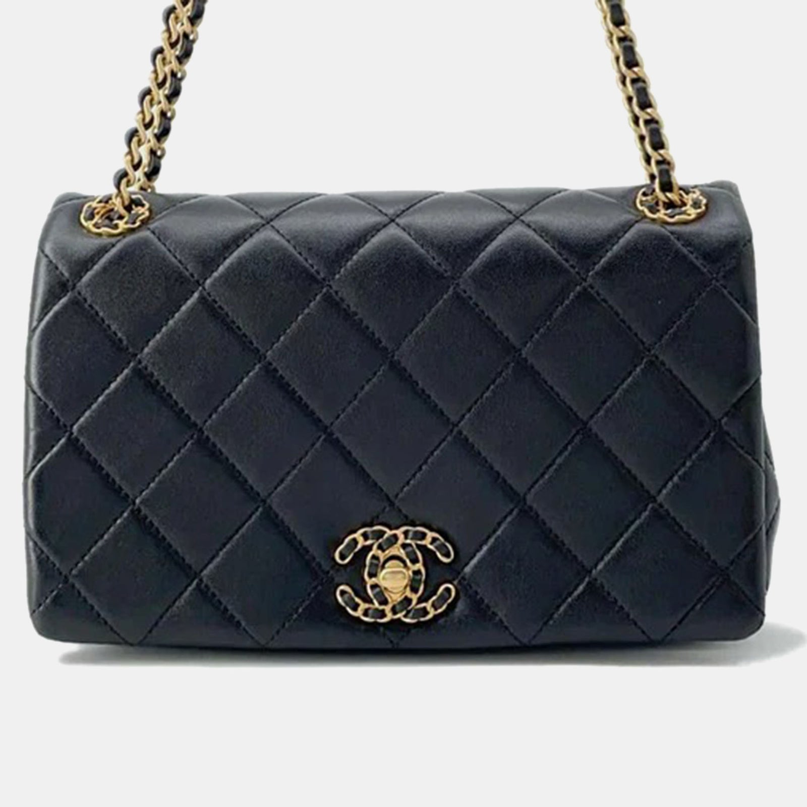 Chanel Sac à bandoulière en cuir noir avec rabat