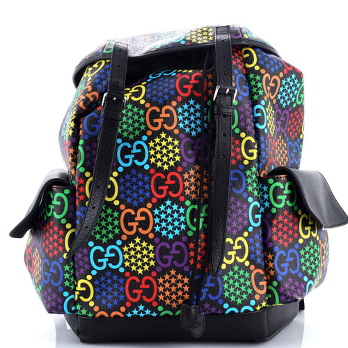 GUCCI Double Pocket Belt Backpack Psychedelic Print GG Coated Canvas Medium