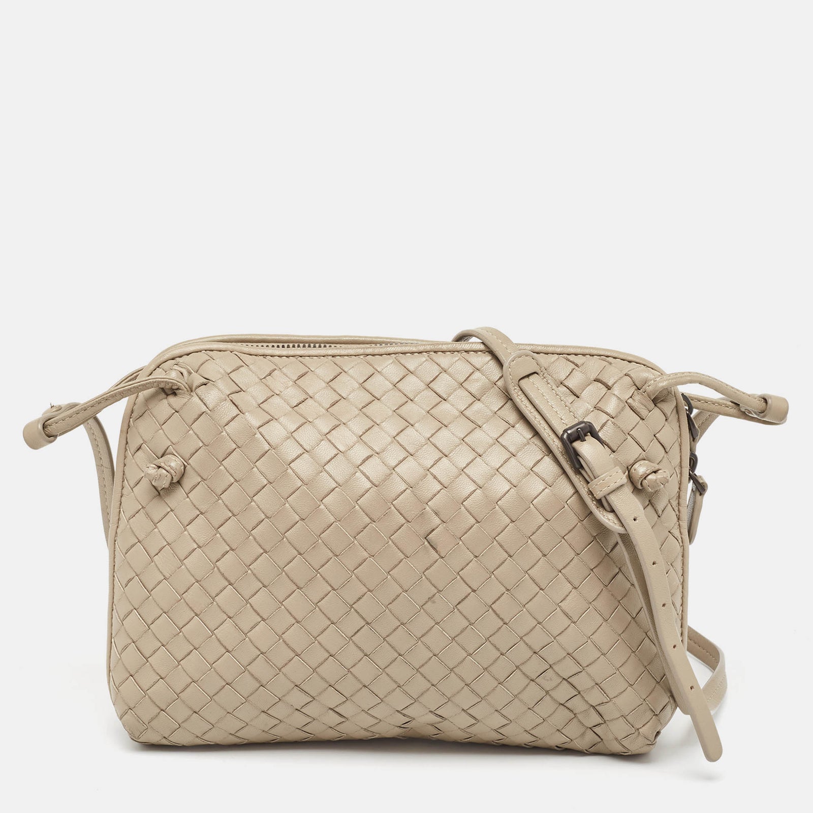 Bottega Veneta Light Beige Intrecciato Leather Nodini Crossbody Bag