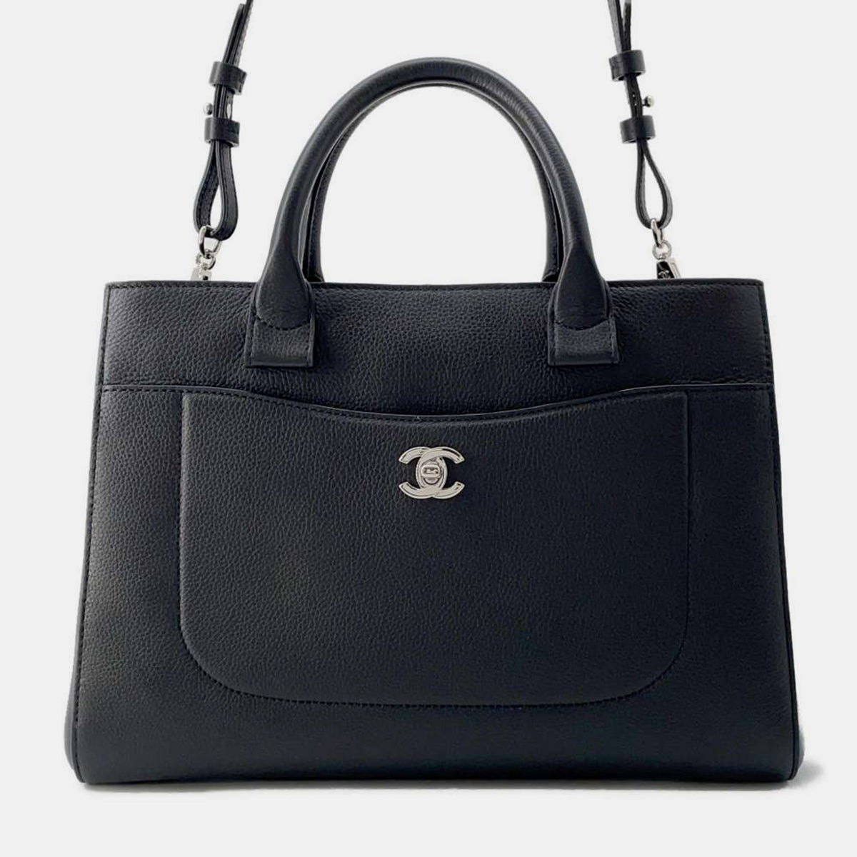 Chanel Black Leather Neo Executive Medium Shopping Tote Bag