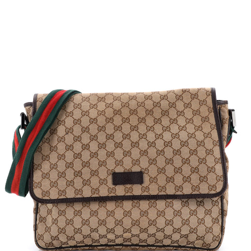 GUCCI Web Strap Flap Messenger GG Canvas Medium