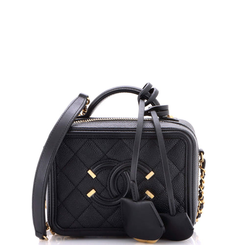 CHANEL Filigree Vanity Case Quilted Caviar Small