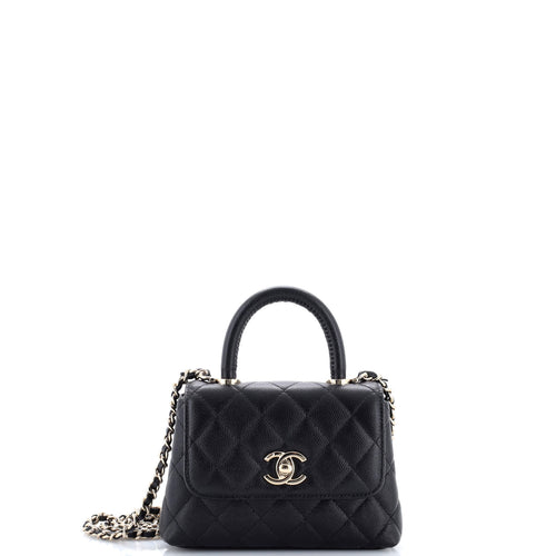 CHANEL Coco Top Handle Bag Quilted Caviar Extra Mini