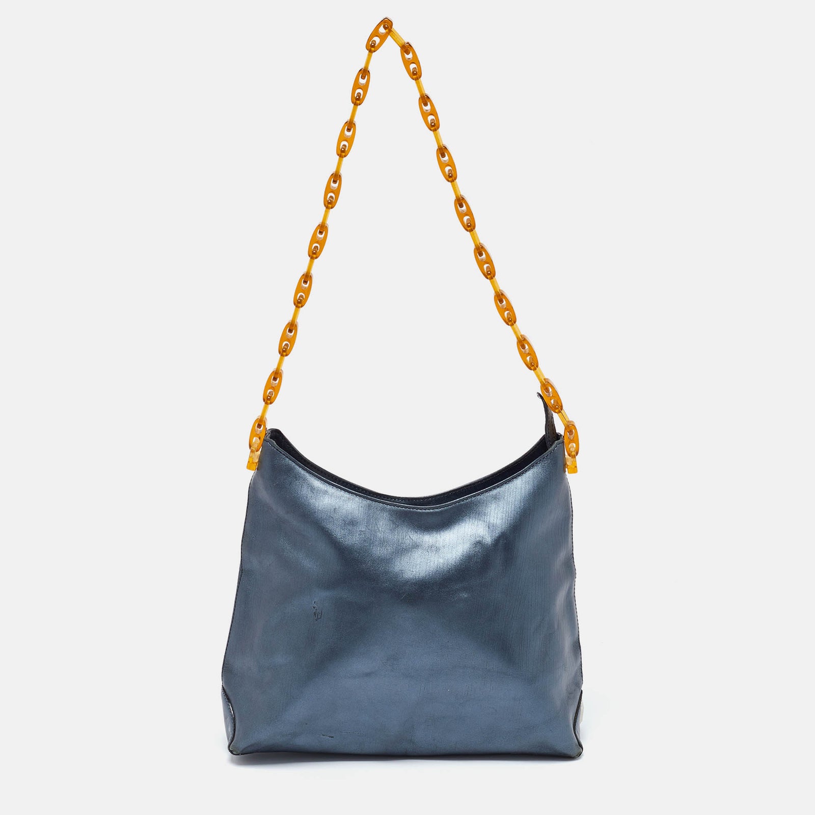 Gianfranco Ferre Sac hobo à chaîne en cuir bleu métallisé