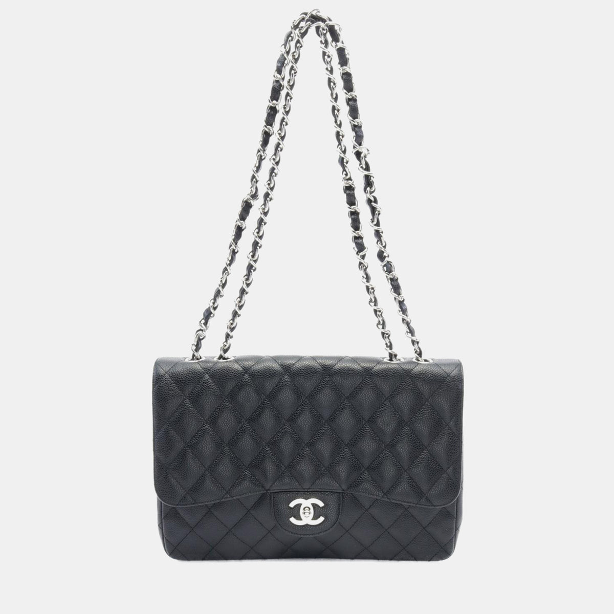 Chanel Black Leather Jumbo Classic Caviar Single Flap Bag
