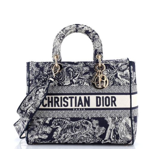 Lady D-Lite Bag Embroidered Canvas Large