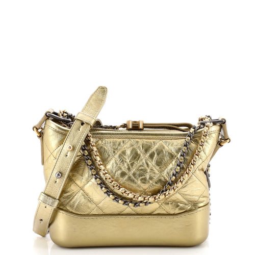 CHANEL Gabrielle Hobo Quilted Metallic Aged Calfskin Small