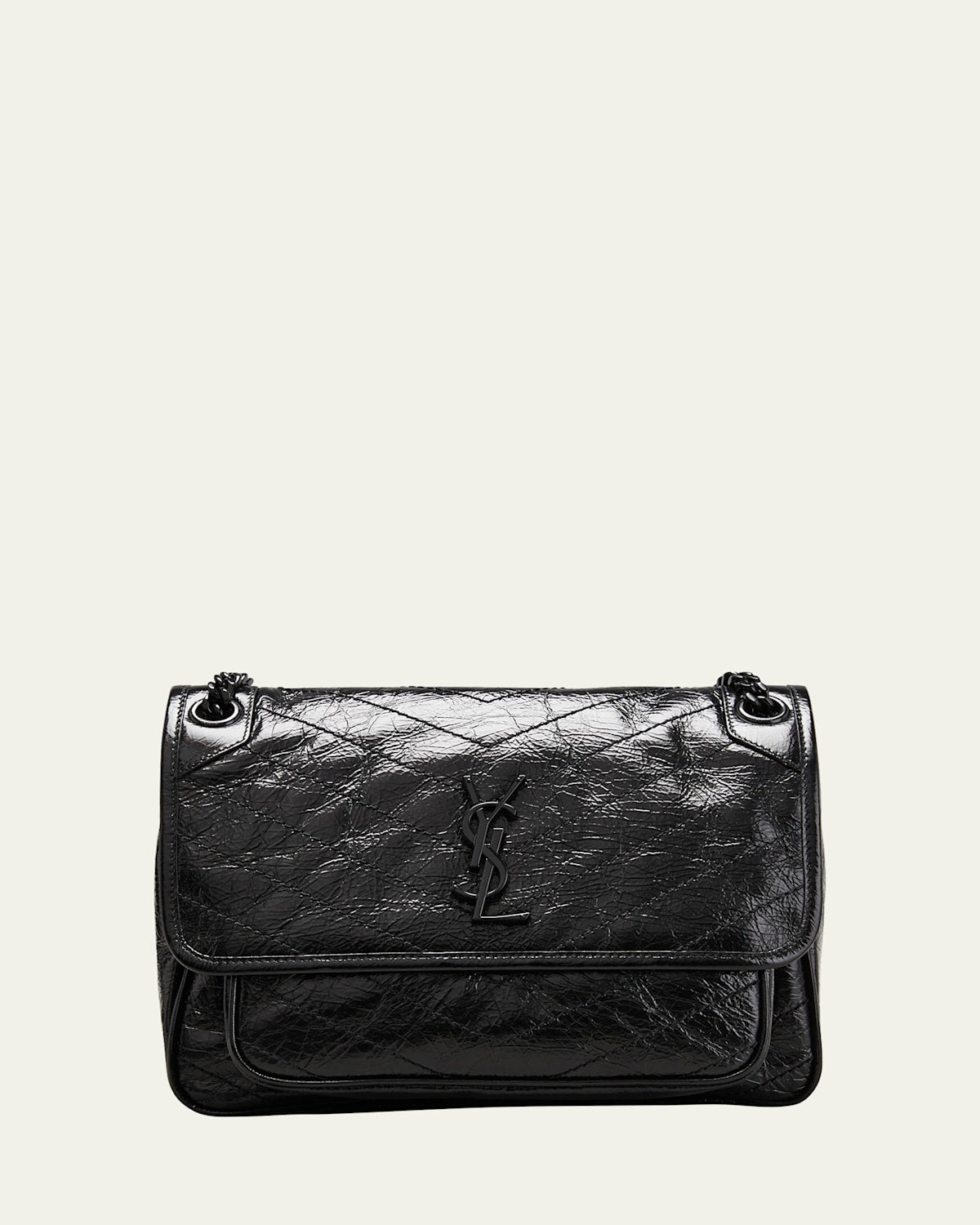 Saint Laurent Niki Medium Flap YSL Shoulder Bag in Crinkled Leather