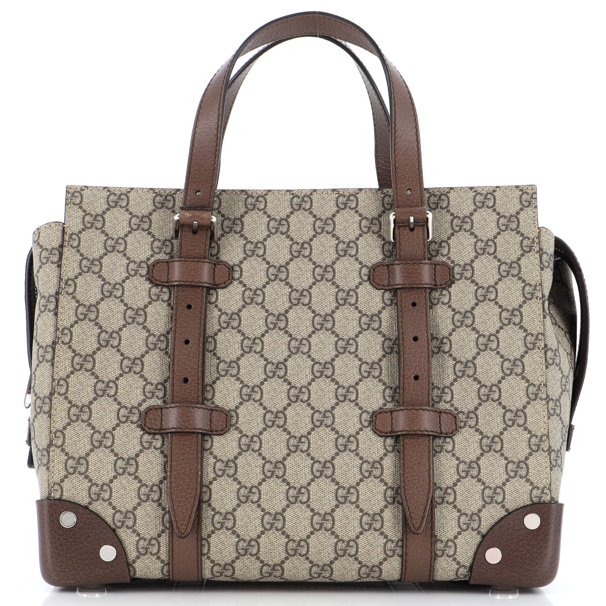 Gucci GUCCI Buckle Travel Tote GG Coated Canvas with Leather Medium