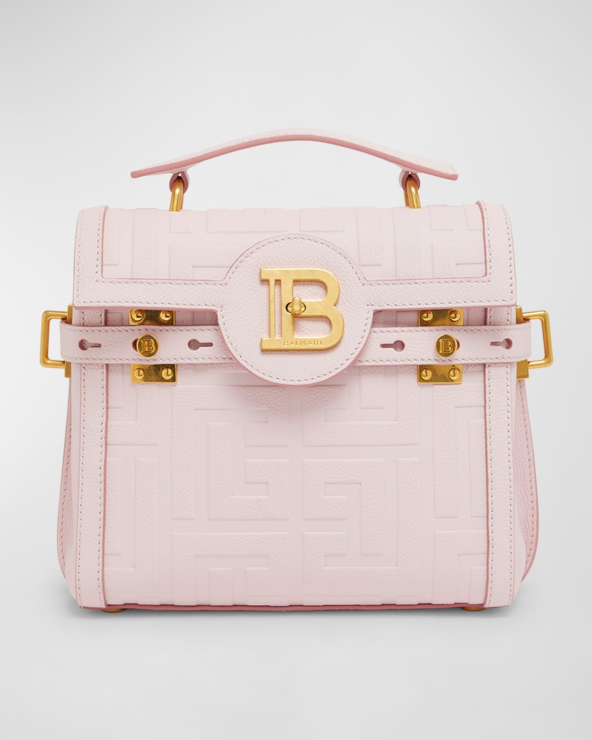 Balmain BBuzz 23 Top-Handle Bag in Monogram Grained Leather