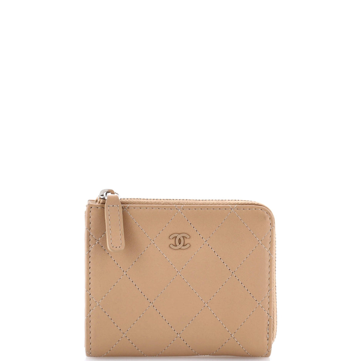 Chanel CHANEL Monochrome CC Zip Wallet Quilted Leather Compact