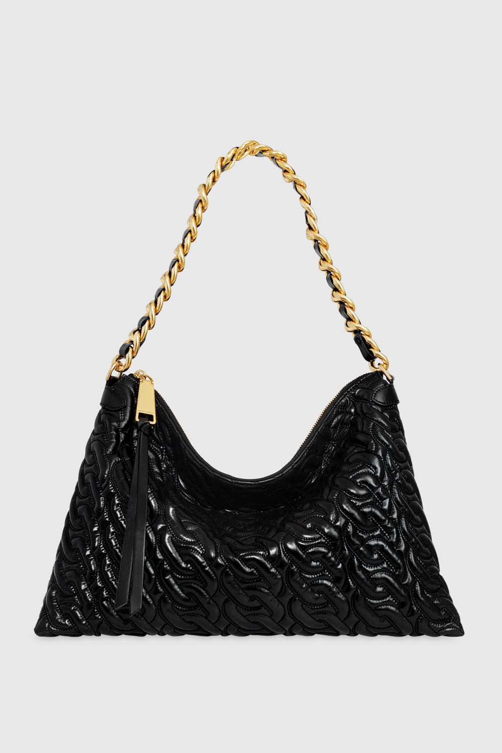 Rebecca Minkoff Chain Quilt Shoulder Bag In Black/Antique Brass