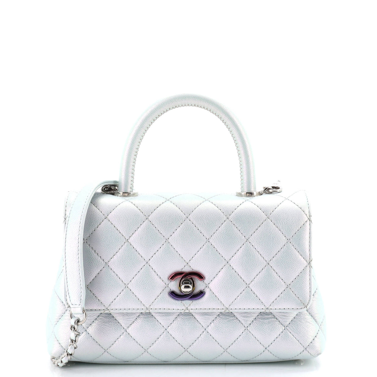 Chanel CHANEL Coco Top Handle Bag Quilted Iridescent Caviar with Gradient Hardware Mini