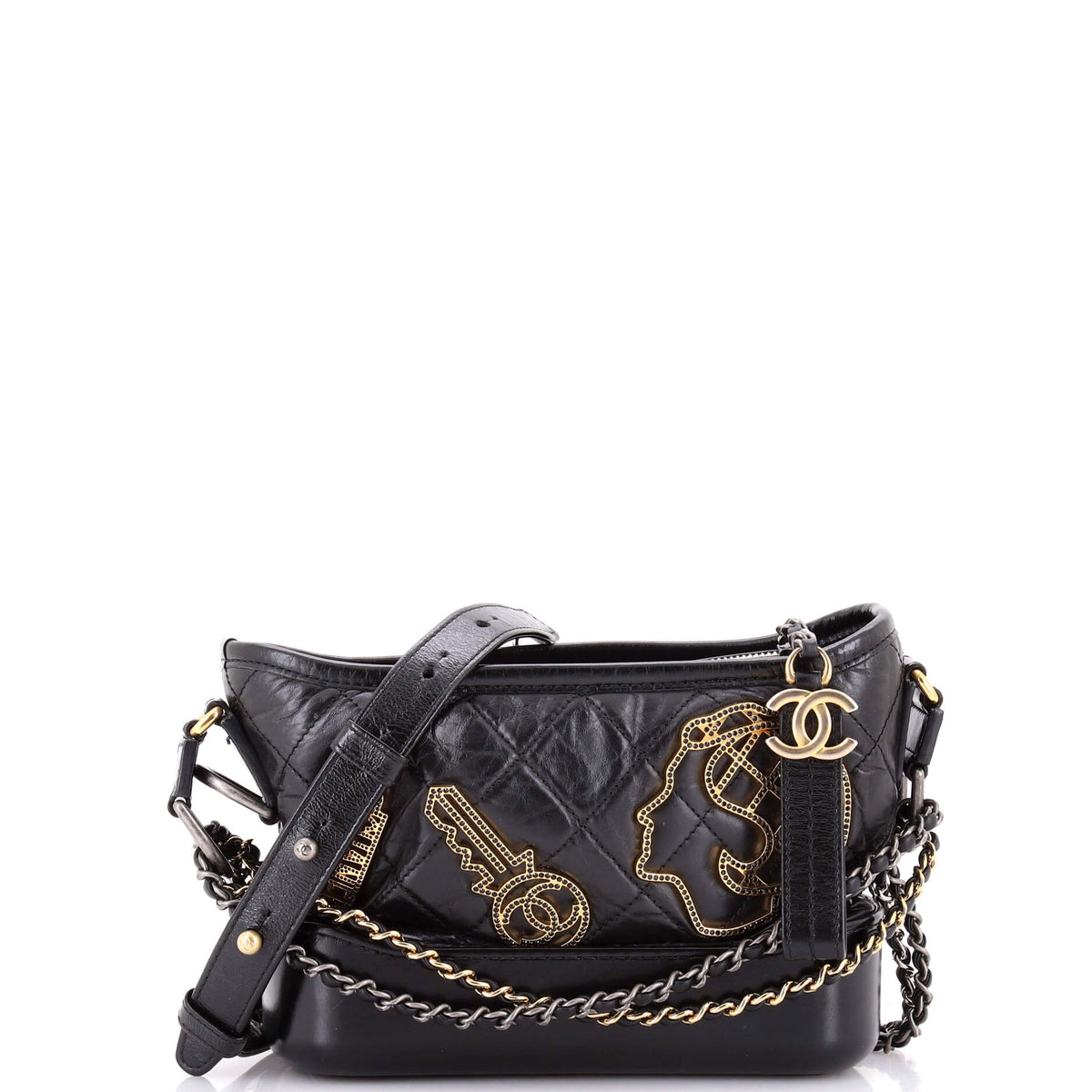 Chanel CHANEL Gabrielle Hobo Embellished Quilted Aged Calfskin Small
