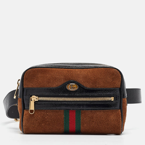 Black/Brown Suede and Patent Leather Ophidia Belt Bag
