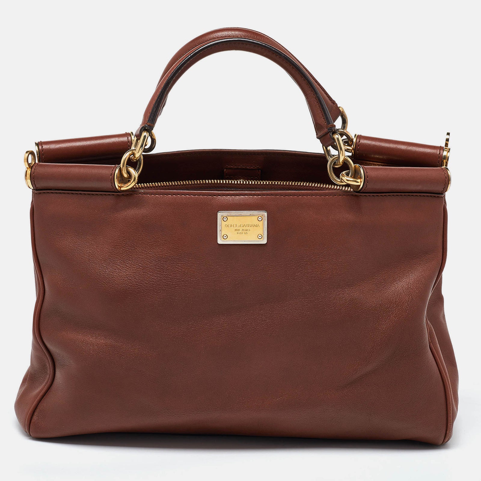 Dolce & Gabbana Brown Leather Miss Sicily Tote