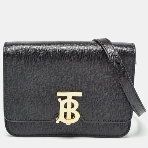 Black Leather Mini TB Shoulder Bag