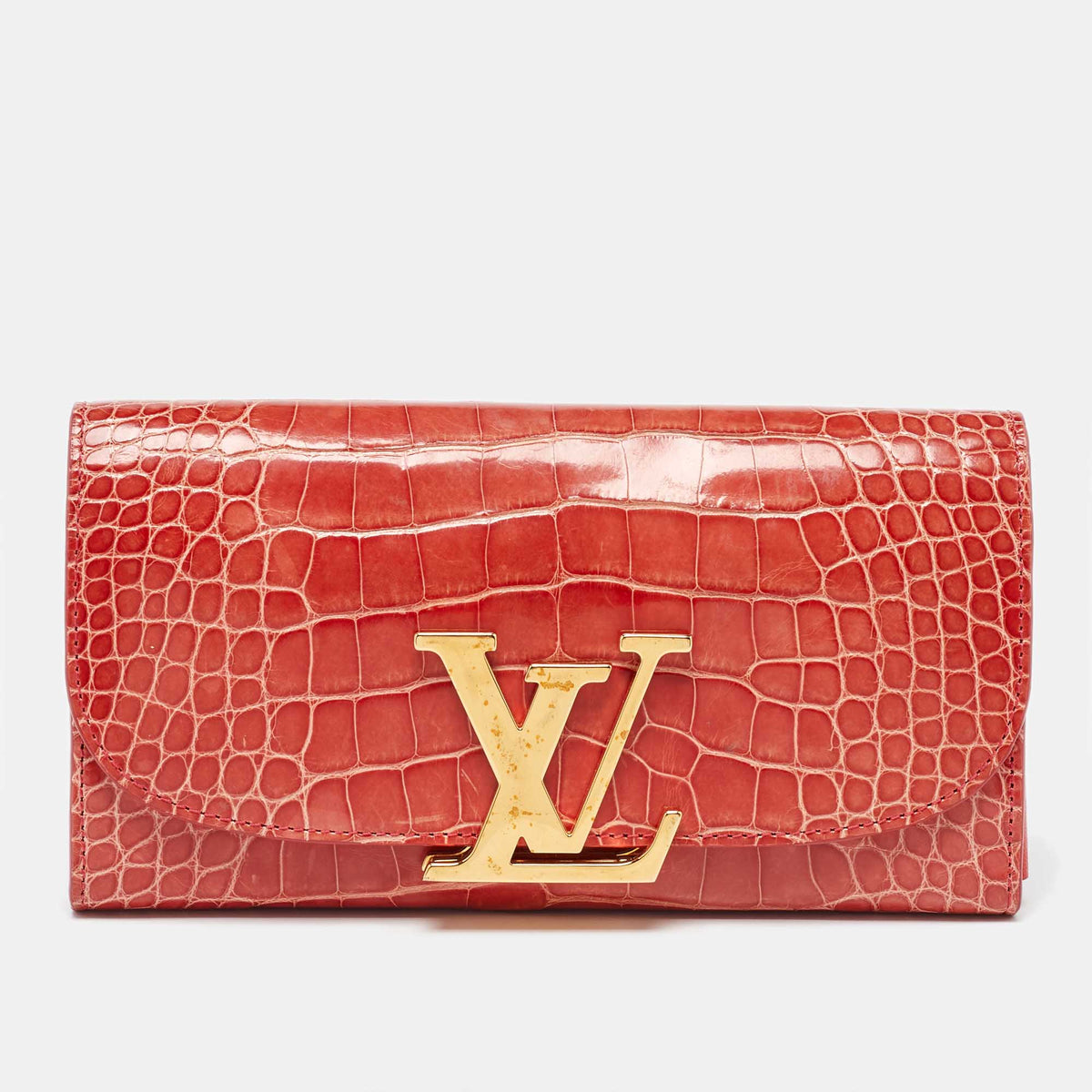 Louis Vuitton Orange Alligator Leather Vivienne LV Long Wallet