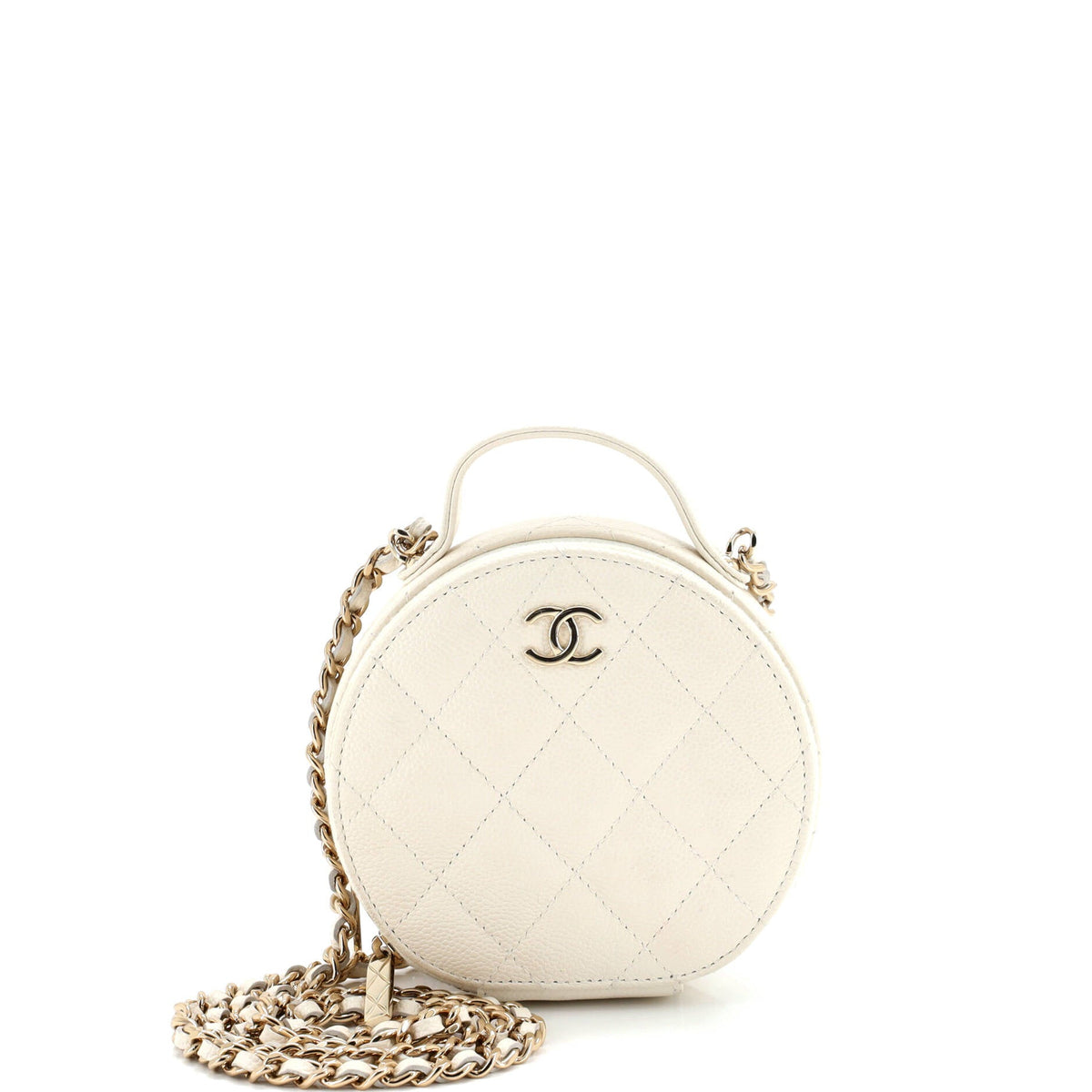 Chanel CHANEL Handle with Care Round Vanity Case with Chain Quilted Caviar Small