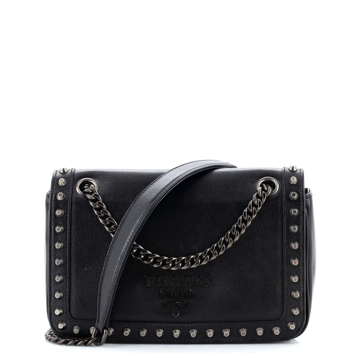 Prada PRADA Chain Flap Bag Studded Glace Calf Small