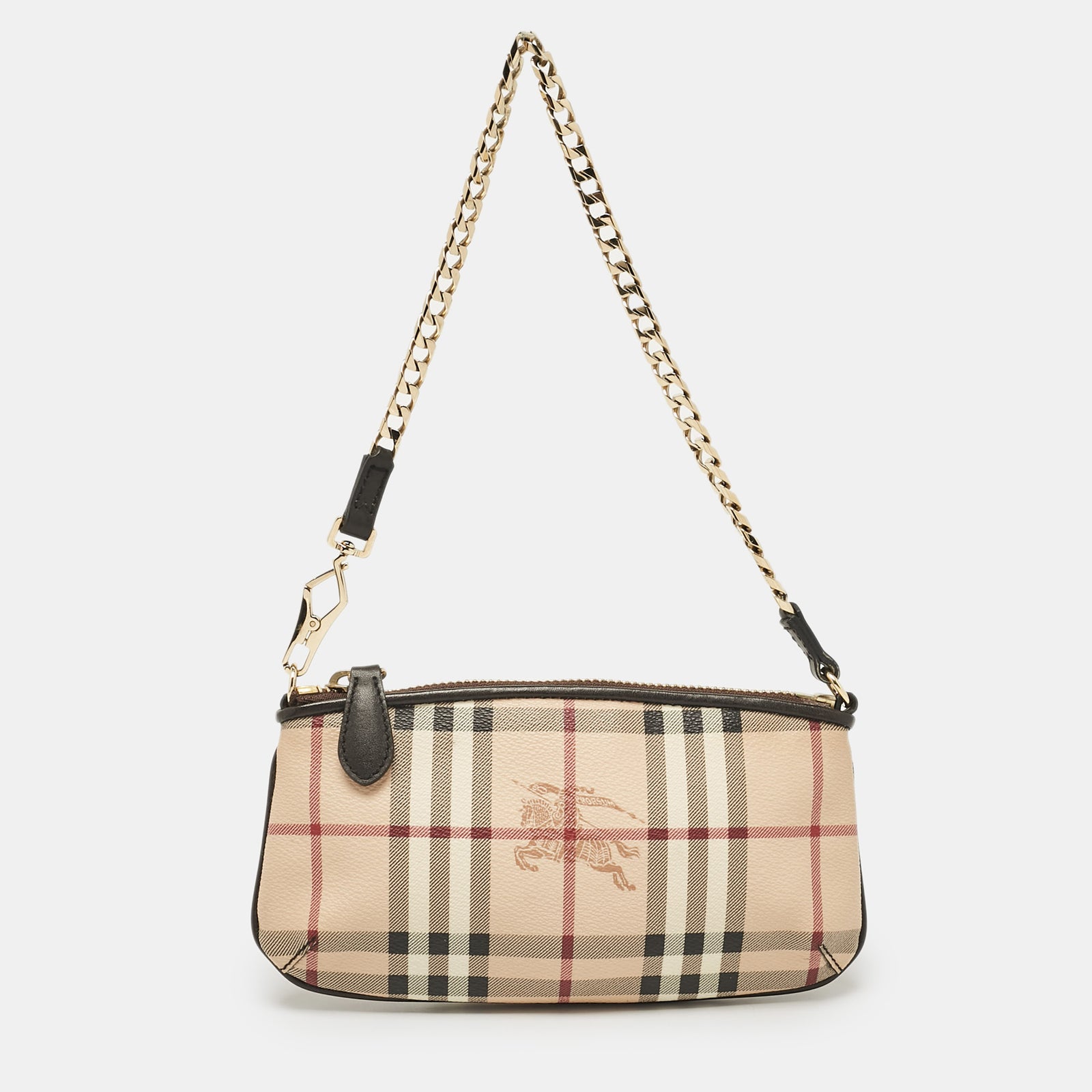 Burberry Beige Haymarket Check Coated Canvas Chain Pochette