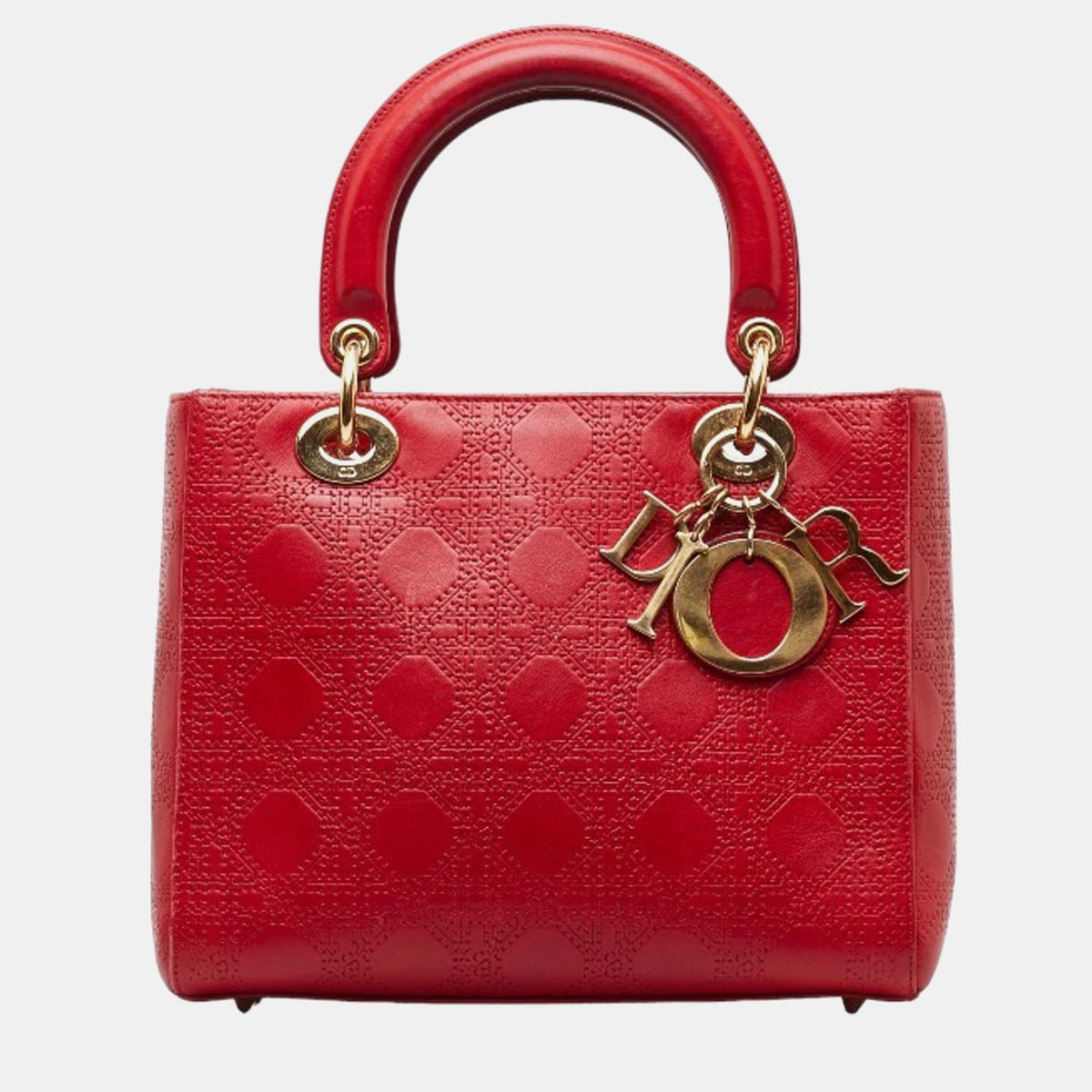 Dior Red Leather Medium Lady Tote Bag