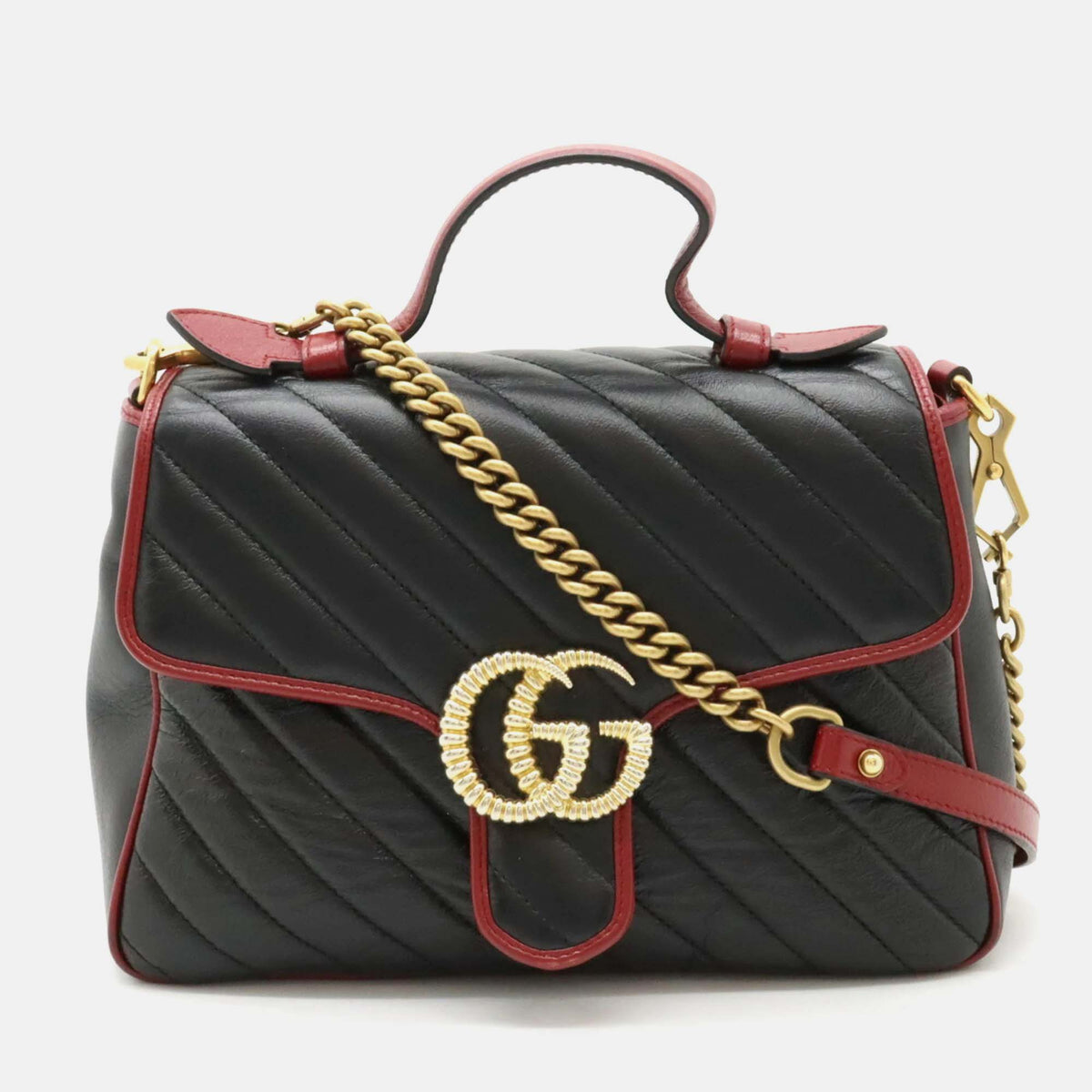 Gucci Black Red Leather GG Marmont Bag