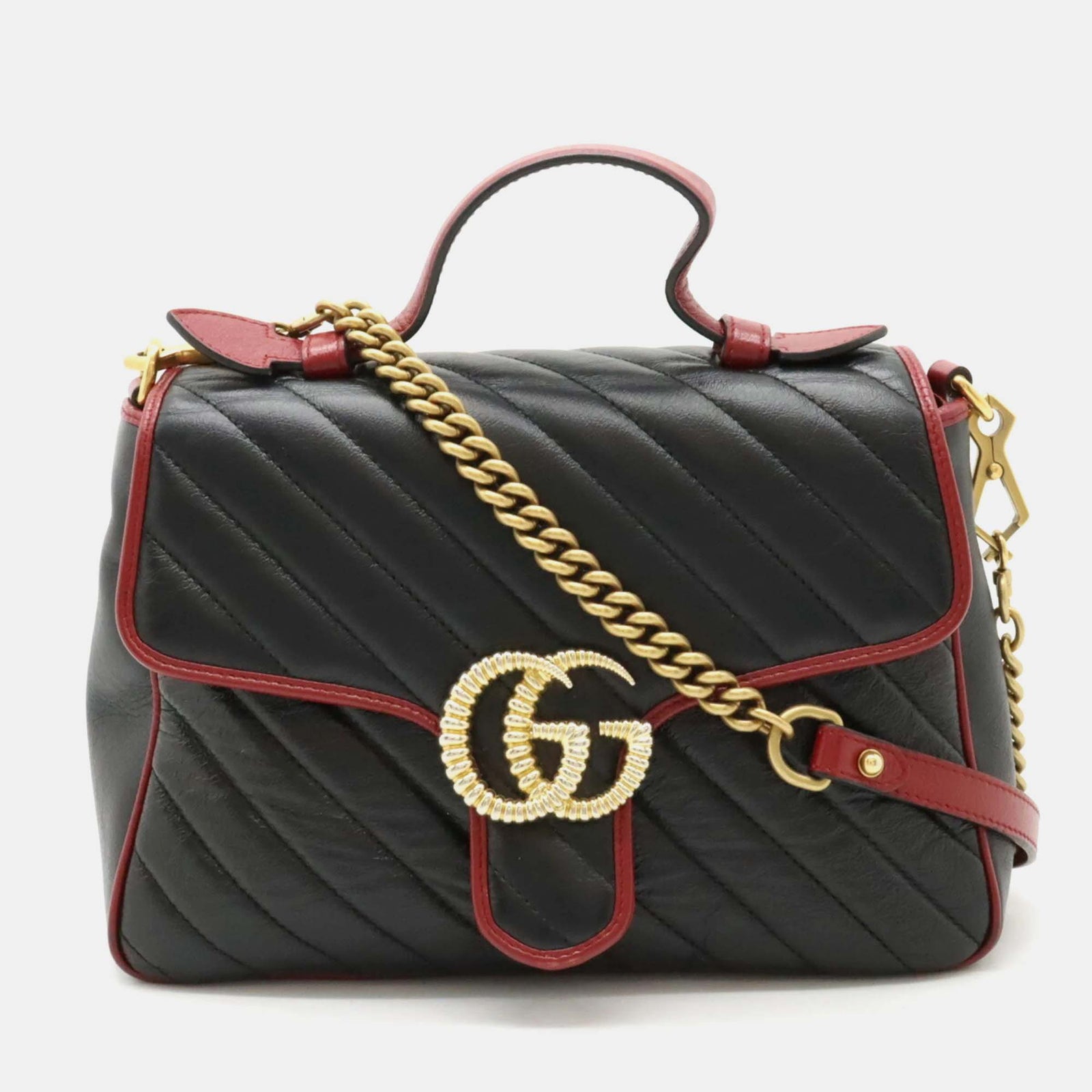 Gucci Schwarze GG Marmont-Tasche aus rotem Leder