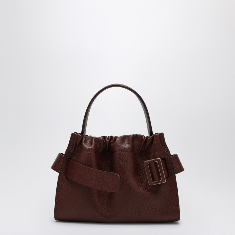 Sac carré en cuir marron souple et chouchou