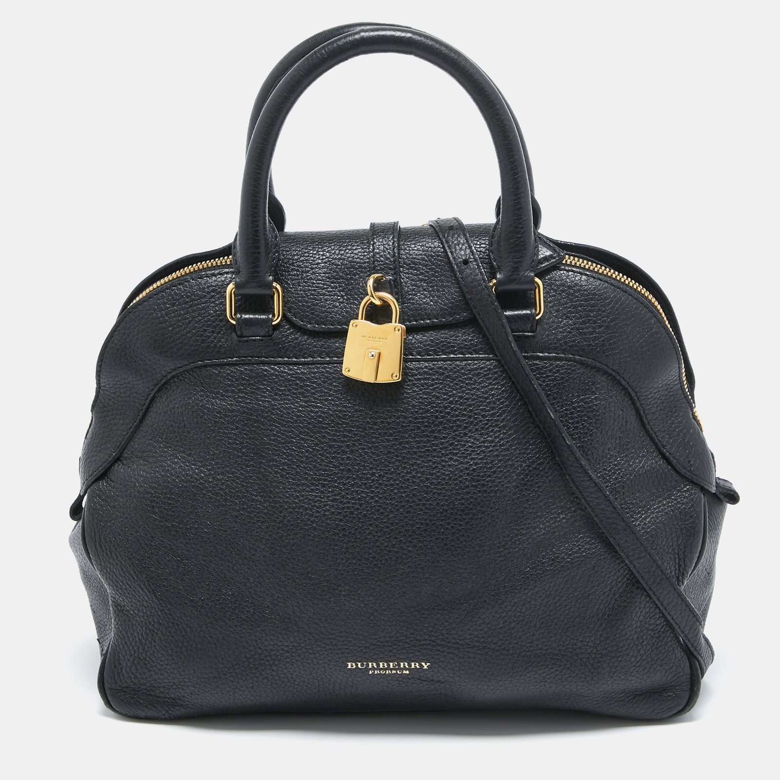 Burberry Black Leather Padlock Flap Satchel