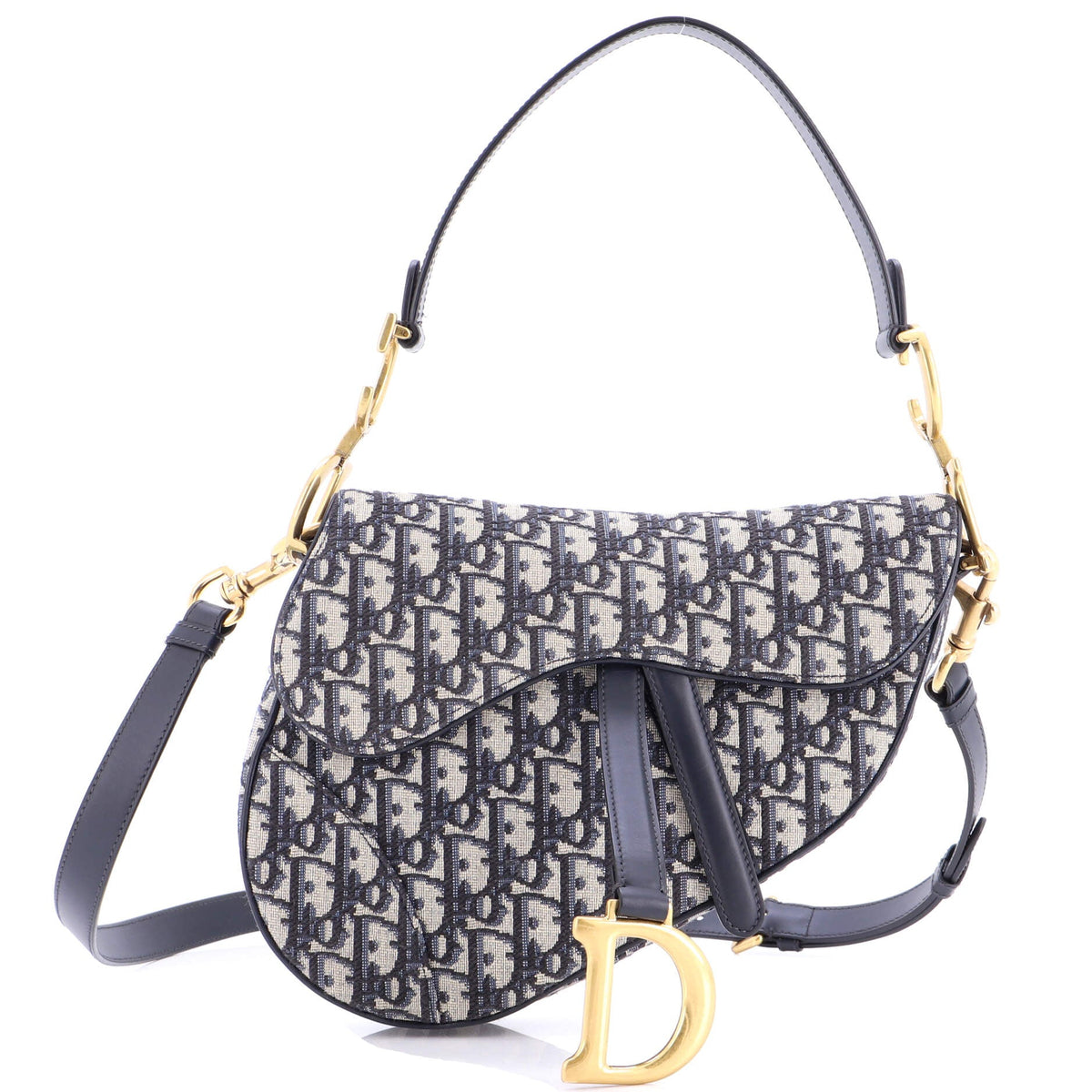 Christian Dior Saddle Handbag with Strap Oblique Canvas Medium