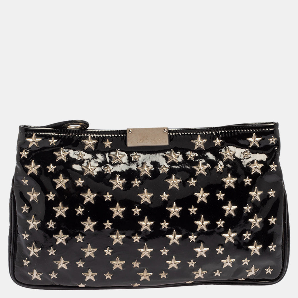 Jimmy Choo Black Patent Leather Star Studded Clutch